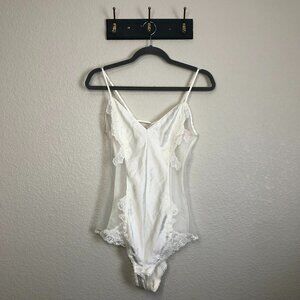 Victoria's Secret Satin Lace Bridal Teddy Lingerie Bodysuit Womens M 90s Romanic